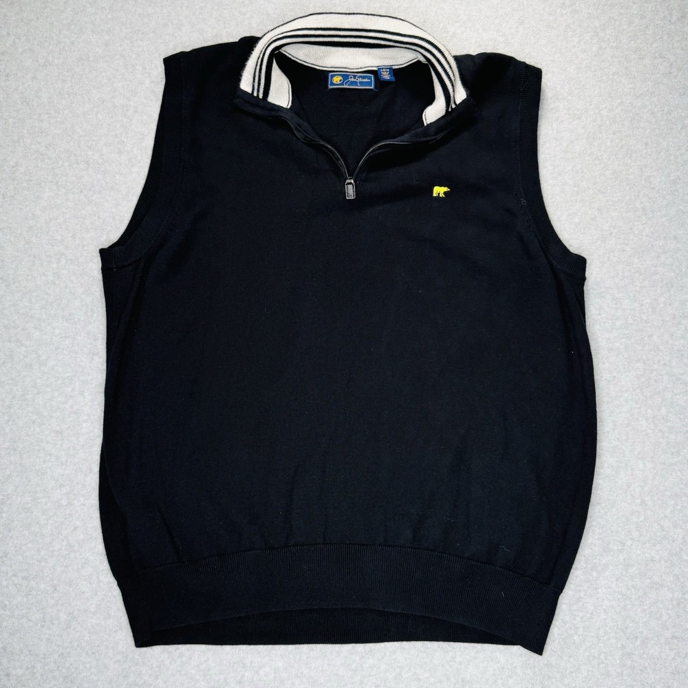 Jack Nicklaus  Men's 1/4 Zip Sweater Golf Vest Large Black Golden Bear Stretch